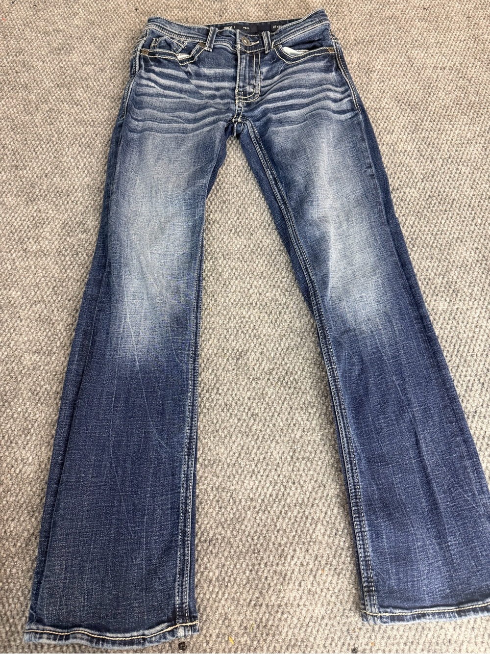 BKE Aiden Bootcut Jeans Womens 27 Blue Stretch Denim Buckle Thick Stitch